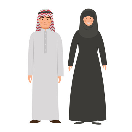Cartoon men's and women's costumes of Saudi Arabia character for children. flat vector illustrationのイラスト素材