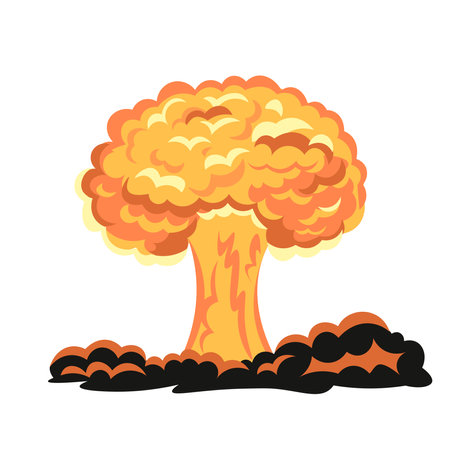nuclear explosion. Atomic bomb.Mushroom Cloud. cartoon style illustrationのイラスト素材