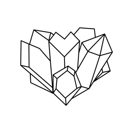 Set of crystals. Crystals in the shape of heart. Elements for design. Linear style.のイラスト素材