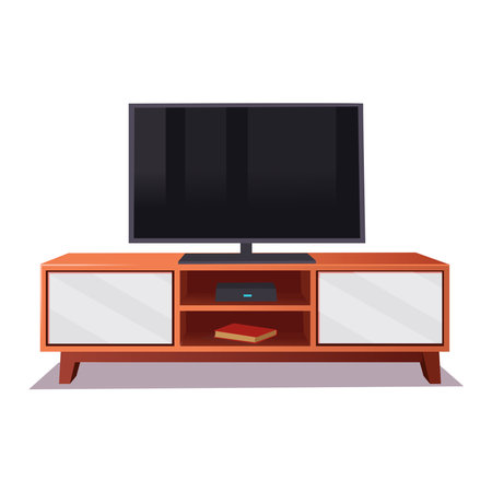 Wooden shelf with TV. vector illustration.のイラスト素材
