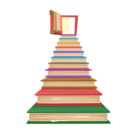 Stairs made of books. Large stack of books. Cartoon style illustrationのイラスト素材