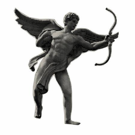 Retro black and white engraving illustration of an angel with a snake.