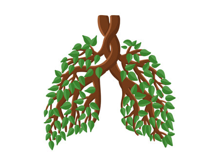 Green human lungs are made from tree branches with leaves on white background. Smoking free or Healthy lungs concept.のイラスト素材