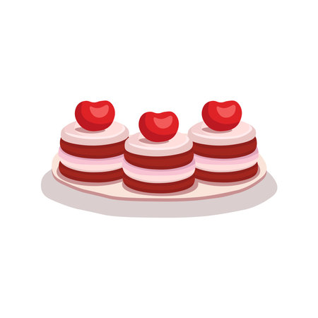 Two-tier cake with candles on a white background. Happy birthday illustration in cartoon styleのイラスト素材