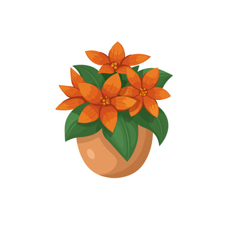 orange flower in a pot on a white background, hand drawing vector in cartoon style.のイラスト素材
