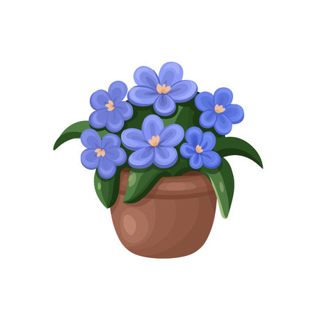 blue flower in a pot on a white background, hand drawing vector in cartoon styleのイラスト素材
