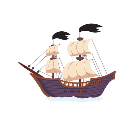 Cartoon Vector Illustration. Pirate Ship, sailing ship.のイラスト素材