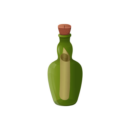 bottle with a message on a white background, handmade cartoon style. Vectorのイラスト素材
