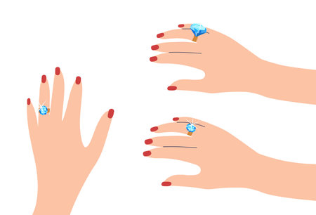Hand with engagement ring. Hand holding a diamond ring.のイラスト素材