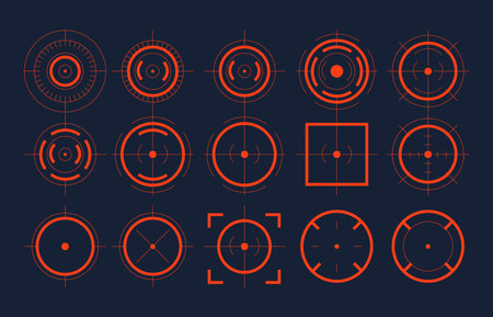 Crosshair, gun sight vector icons, aim symbol. Symbols of targeting, aiming for a shot.のイラスト素材