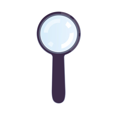 magnifying glass, lens icon cartoon vector isolated on white background. Discovery, analysis, scrutiny concept.のイラスト素材