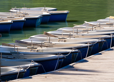 Two rows of recreational boats mooredの写真素材