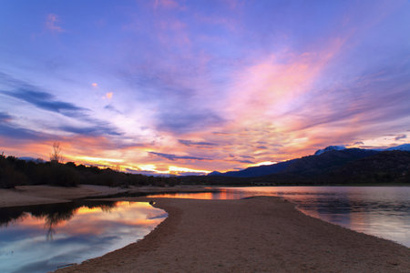 beautiful sunset on Lake , Manzanares del Real , Spain
