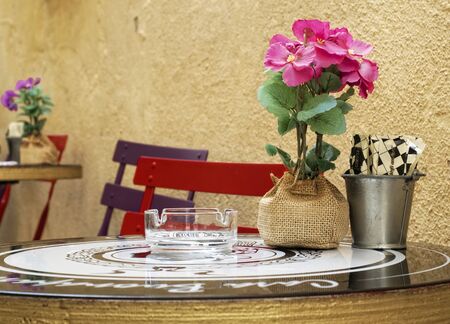 Ajaccio, Corsica, 17 August 2017 Exterior decoration of the Casa Bounaparte Bar in the historic center of the cityのeditorial素材