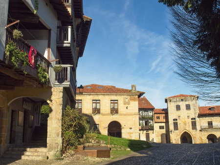 Santillana del Mar, Spain - December 28, 2019 -Santillana del Mar town with a historical-artistic...