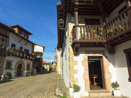 Santillana del Mar, Spain - December 28, 2019 -Santillana del Mar town with a historical-artistic...