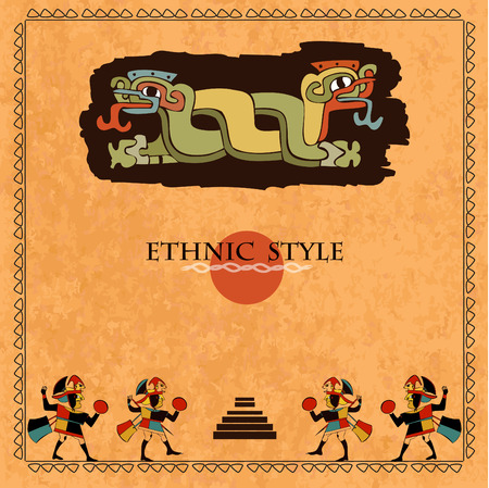 Template ethnic design for card. Background in ethnic style of the Aztecs, Mayas, Incas. Designed in the national colors.のイラスト素材