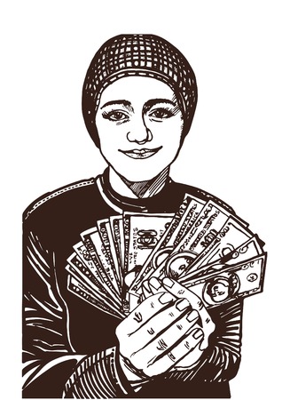 Portrait of a girl who holds money in her hands. Graphic artsのイラスト素材