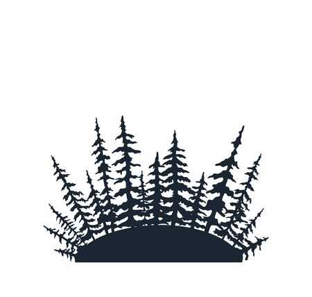 Forest Of Christmas Fir Trees Silhouette Landscape Background