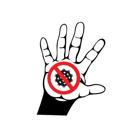 Vector illustration of the stop virus concept. The palm of a person with a stop sign is a virus. Vectorのイラスト素材