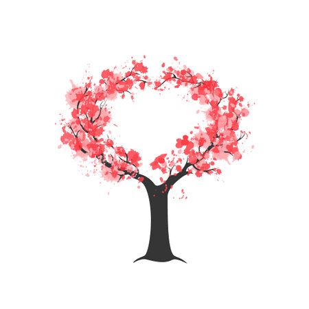 Watercolour sakura blossom pink tree isolated on white. Tree heat love. Vector illustrationのイラスト素材
