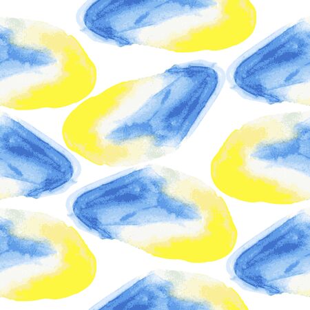 Geometric watercolor seamless pattern with colorful shapes. Ornament in geometric modern style. Splash watercolor texture background. Blue and yellow drawing wallpaper. Vector illustrationのイラスト素材