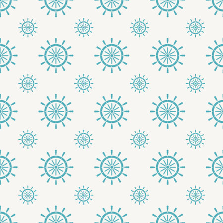 Blue Ship steering wheel icon isolated seamless pattern on gray background. Vector Illustration