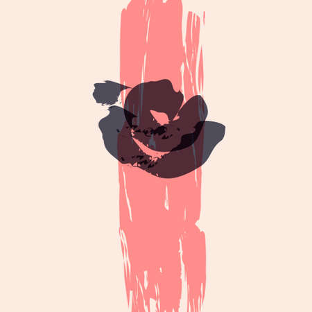 Minimalist vector design background with abstract rose flower composition in trendy contemporary collage style, can be used for wall art decoration, card, cover, banner, desktop wallpaper etcのイラスト素材