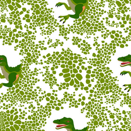 Seamless pattern with spinosaurus on white background, head in an oval pattern skin frame. Vector illustrationのイラスト素材