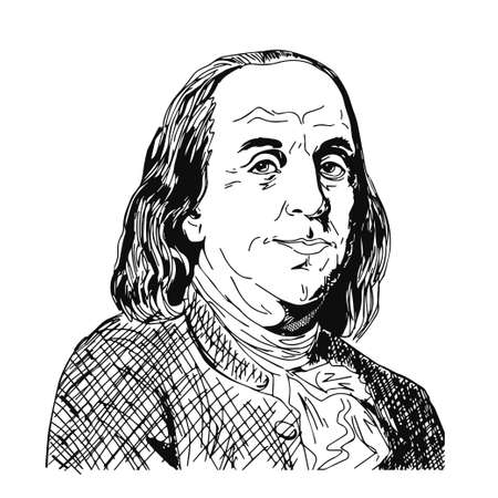 Hand drawn vector portrait. Sketch hand drawind. Benjamin Franklin.のイラスト素材