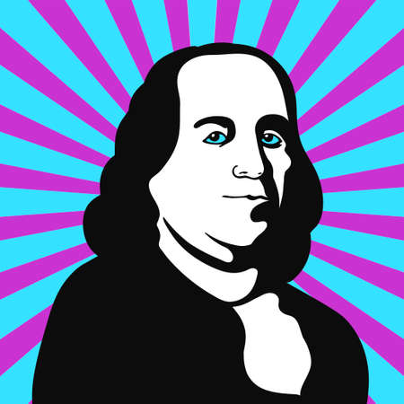 Benjamin franklin vector  on bright striped backgroundのイラスト素材