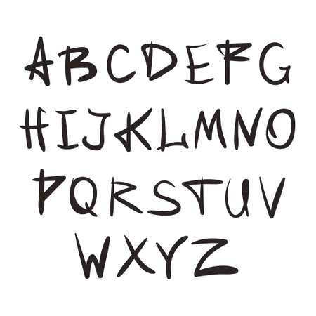 Alphabet in English. Hand drawn typeface. Letters handwritten in modern style for poster, print. Alphabetical signature for each letter of the alphabet - Vector illustrationのイラスト素材
