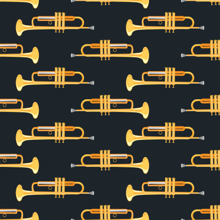 Seamless pattern of realistic pipe on dark background, classical musical instruments, vector illustrationのイラスト素材