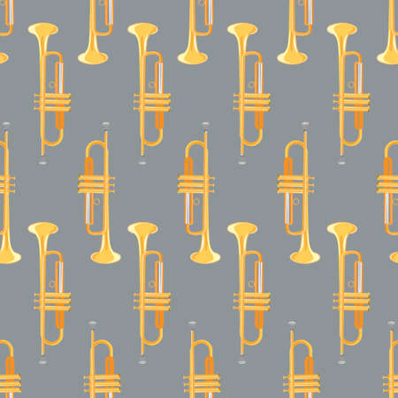 Seamless pattern of realistic pipe on grey background, classical musical instruments, vector illustrationのイラスト素材