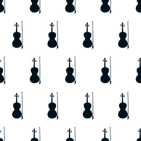 Seamless pattern of silhouette violins on white background, icon classical musical instruments. Vectorのイラスト素材