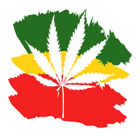 Cannabis plant isolated. Marijuana leaf on the flag of Ethiopiaのイラスト素材
