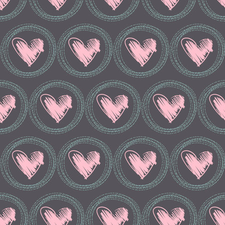 Sketch drawing hearts in ring, seamless pattern. Vector