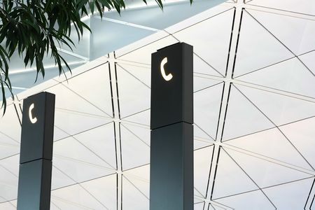 phone sign in the airportの写真素材