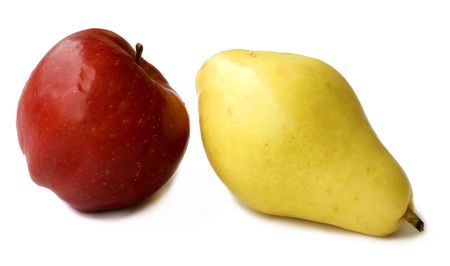 apple and pear together isolated on whiteの写真素材
