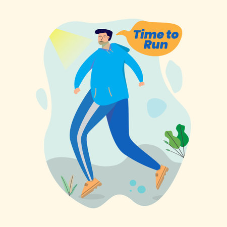 Vector flat cartoon aesthetic man jogging in the morning to maintain a healthy body from the...