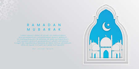 Ramadan greeting design with a simple mosque shaped paper cut theme, suitable for banners, social media, greetings and others with the theme of ramadanのイラスト素材