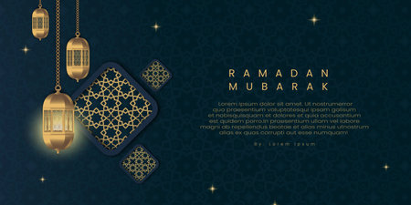 Vector design of simple golden ramadan lanterns and frames, suitable for banners, social media, greetings and others with the theme of ramadanのイラスト素材