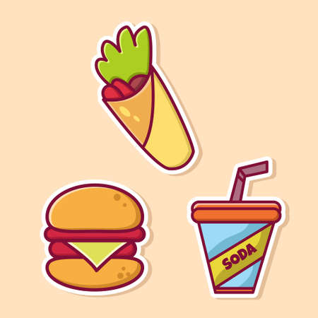 fast food vector design cute and attractive like kebabs, burgers, and sodaのイラスト素材