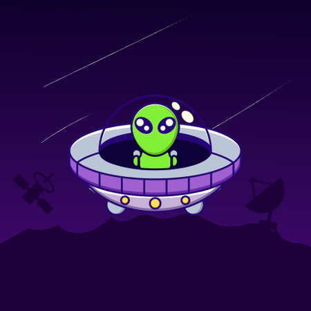 UFO backgrounds and cute aliens flying in spaceのイラスト素材