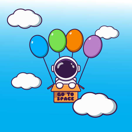 vector design of astronaut character riding cardboard and balloons to go to spaceのイラスト素材
