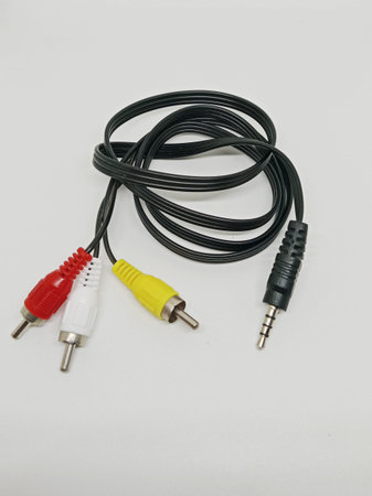 Audio video cable isolated on white background. Audio cable for audio equipment