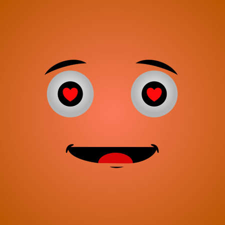 Cartoon face expression. Kawaii manga doodle character with mouth and eyes, love face emotion, comic avatar isolated on orange background. Emotion squared. Flat design.のイラスト素材