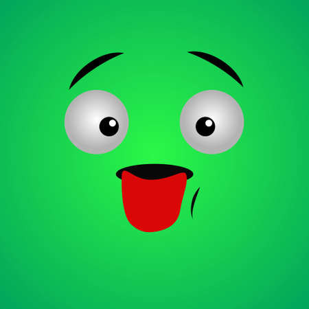 Cartoon face expression. Kawaii manga doodle character with mouth and eyes, mocking face emotion, comic avatar isolated on green background. Emotion squared. Flat design.のイラスト素材