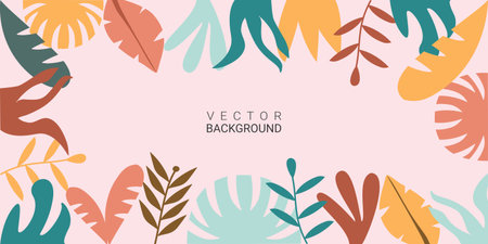 Colorful background vector illustration in simple flat style plants, floral, leaves backdrop for...