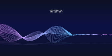Abstract wave lines dynamic flowing colorful light isolated on blue gradient background. Vector illustration design element in concept of music, party, technology, modern.のイラスト素材